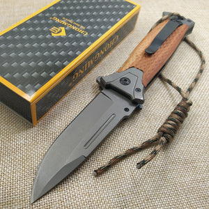 8.2'' Tactical Damascus steel Folding knife Pocket knife Camping survival Tactical knives colorful steel + solid wood handle EDC