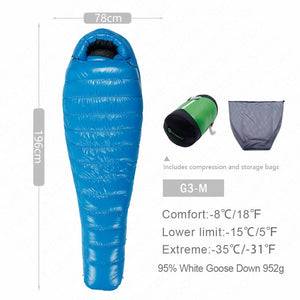 AEGISMAX G Outdoor Camping -22℉~-10℉ Sleeping Bag Winter 95% Goose Down FP800 Warm 15D Nylon Waterproof Sleeping Bag Comfort