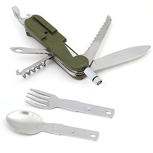 9in1 Folding Tableware With Led Light Outdoor Camping Fork/Spoon/Knife Stainless Steel Dinnerware Multifunction Cutlery Cycling