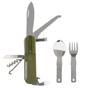 9in1 Folding Tableware With Led Light Outdoor Camping Fork/Spoon/Knife Stainless Steel Dinnerware Multifunction Cutlery Cycling