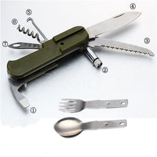 Load image into Gallery viewer, 9in1 Folding Tableware With Led Light Outdoor Camping Fork/Spoon/Knife Stainless Steel Dinnerware Multifunction Cutlery Cycling
