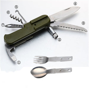 9in1 Folding Tableware With Led Light Outdoor Camping Fork/Spoon/Knife Stainless Steel Dinnerware Multifunction Cutlery Cycling