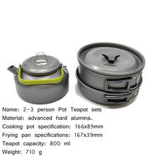 Load image into Gallery viewer, Ultra-light Aluminum Alloy Camping Cookware Utensils Outdoor Cooking Teapot Picnic Tableware Kettle Pot Frying Pan 3pcs/Set
