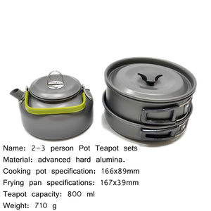 Ultra-light Aluminum Alloy Camping Cookware Utensils Outdoor Cooking Teapot Picnic Tableware Kettle Pot Frying Pan 3pcs/Set