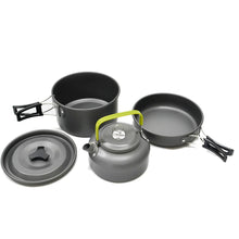 Load image into Gallery viewer, Ultra-light Aluminum Alloy Camping Cookware Utensils Outdoor Cooking Teapot Picnic Tableware Kettle Pot Frying Pan 3pcs/Set
