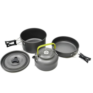 Ultra-light Aluminum Alloy Camping Cookware Utensils Outdoor Cooking Teapot Picnic Tableware Kettle Pot Frying Pan 3pcs/Set