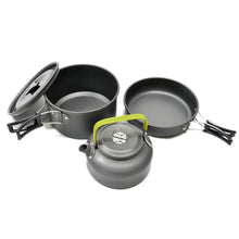 Load image into Gallery viewer, Ultra-light Aluminum Alloy Camping Cookware Utensils Outdoor Cooking Teapot Picnic Tableware Kettle Pot Frying Pan 3pcs/Set
