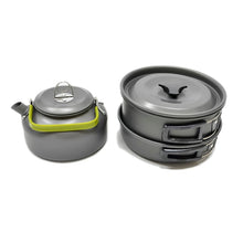 Load image into Gallery viewer, Ultra-light Aluminum Alloy Camping Cookware Utensils Outdoor Cooking Teapot Picnic Tableware Kettle Pot Frying Pan 3pcs/Set
