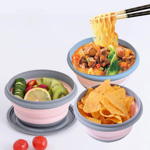 3PCs Outdoor Camping Tableware Sets Silicone Folding Lunch Box Portable Silicone Salad Bowl With Lid Silica Gel