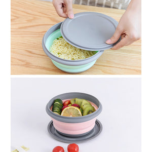 3PCs Outdoor Camping Tableware Sets Silicone Folding Lunch Box Portable Silicone Salad Bowl With Lid Silica Gel