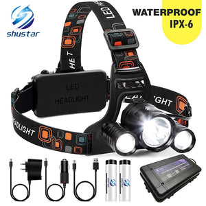 Super bright LED headlamp 3xT6 led headlight Waterproof fishing lamp 4 lighting modes camping lamp use 18650 battery