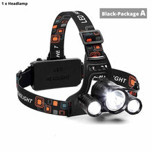 Load image into Gallery viewer, Super bright LED headlamp 3xT6 led headlight Waterproof fishing lamp 4 lighting modes camping lamp use 18650 battery
