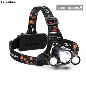 Super bright LED headlamp 3xT6 led headlight Waterproof fishing lamp 4 lighting modes camping lamp use 18650 battery