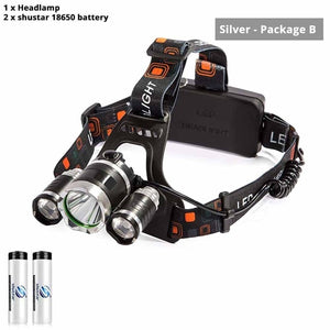 Super bright LED headlamp 3xT6 led headlight Waterproof fishing lamp 4 lighting modes camping lamp use 18650 battery