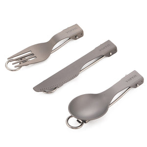 High quality titanium alloy folding knife and fork spoon ultra light pure titanium outdoor camping tableware picnic equipment