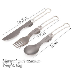 High quality titanium alloy folding knife and fork spoon ultra light pure titanium outdoor camping tableware picnic equipment