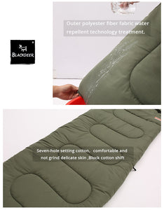 Blackdeer Camping Cotton Splice Sleeping Bag  Season Warm Pillow Hooded Envelope Sleeping Bag for Outdoor Traveling Hiking