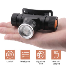 Load image into Gallery viewer, xm l2 led head lamp rechargeable headlamps light head led flashlight zoomble waterproof usb headlight head torch use 18650
