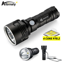 Load image into Gallery viewer, Ultra Bright LED Flashlight With 4 CoreP70.2 Lamp bead 3 Lighting modes waterproof camping huting light Powered by 26650 battery
