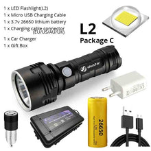 Load image into Gallery viewer, Ultra Bright LED Flashlight With 4 CoreP70.2 Lamp bead 3 Lighting modes waterproof camping huting light Powered by 26650 battery
