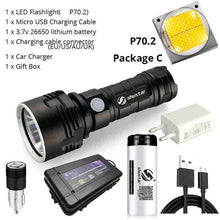 Load image into Gallery viewer, Ultra Bright LED Flashlight With 4 CoreP70.2 Lamp bead 3 Lighting modes waterproof camping huting light Powered by 26650 battery
