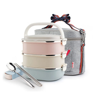 DUOLVQI Thermal Lunch Boxs Bento Box For Food Storage Camping Portable Picnic With Tableware Set Bag Container