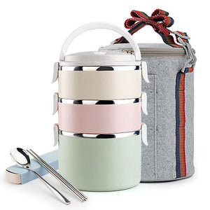 DUOLVQI Thermal Lunch Boxs Bento Box For Food Storage Camping Portable Picnic With Tableware Set Bag Container