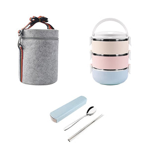 DUOLVQI Thermal Lunch Boxs Bento Box For Food Storage Camping Portable Picnic With Tableware Set Bag Container