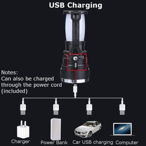 Solar Power USB Rechargeable LED Flashlight Super Bright Camping Tent Light Emergency Lantern Lamp For Hiking Travel