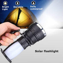 Load image into Gallery viewer, Solar Power USB Rechargeable LED Flashlight Super Bright Camping Tent Light Emergency Lantern Lamp For Hiking Travel
