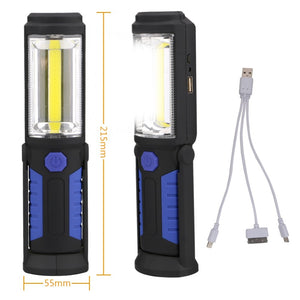 USB Rechargeable COB LED Flashlight COB light strip +1LED Torch Work Hand Lamp lantern Magnetic Waterproof Emergency LED Light