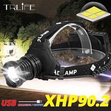 Load image into Gallery viewer, Powerful 8000LM XHP90.2 LED Headlamp USB Rechargeable Headlight Waterproof Zoomable Power Bank Fishing Light Using 18650 Battery
