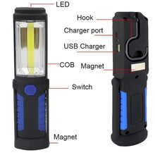 Load image into Gallery viewer, USB Rechargeable COB LED Flashlight COB light strip +1LED Torch Work Hand Lamp lantern Magnetic Waterproof Emergency LED Light
