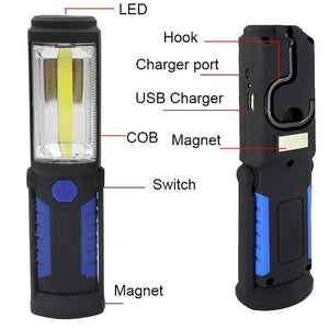 USB Rechargeable COB LED Flashlight COB light strip +1LED Torch Work Hand Lamp lantern Magnetic Waterproof Emergency LED Light