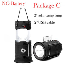 Load image into Gallery viewer, LED Camping Lantern Solar Powered Outdoor Camp Tent Lamp USB Rechargeable Collapsible Emergency Light Built-in Battery Hang Lamp
