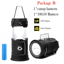 Load image into Gallery viewer, LED Camping Lantern Solar Powered Outdoor Camp Tent Lamp USB Rechargeable Collapsible Emergency Light Built-in Battery Hang Lamp
