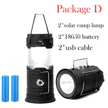 Load image into Gallery viewer, LED Camping Lantern Solar Powered Outdoor Camp Tent Lamp USB Rechargeable Collapsible Emergency Light Built-in Battery Hang Lamp
