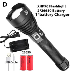 2020 Latest 300000lm Powerful XHP90.2 LED Flashlight Zoom Torch XHP70 USB Rechargeable Waterproof Lamp use 18650 26650 Camping