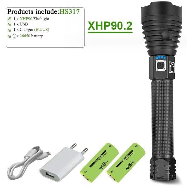 300000 lm xhp90.2 most powerful led flashlight torch usb xhp50 rechargeable tactical flashlights 18650 or 26650 hand lamp xhp70