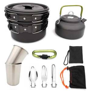 Camping Outdoor Cookware Set Cooking Carabiner Travel Tableware Cutlery Utensils Hiking Picnic Camping Cookware Equipment Set