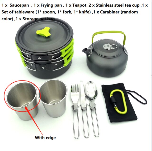 Camping Outdoor Cookware Set Cooking Carabiner Travel Tableware Cutlery Utensils Hiking Picnic Camping Cookware Equipment Set