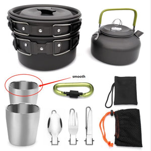 Camping Outdoor Cookware Set Cooking Carabiner Travel Tableware Cutlery Utensils Hiking Picnic Camping Cookware Equipment Set