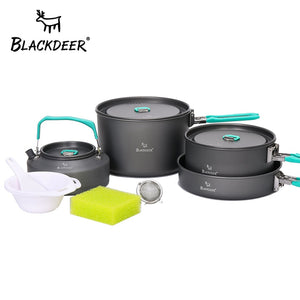 BLACKDEER Outdoor Camping Tableware Set Backpacking Picnic 2 Pot 1 Frypan 1 Kettle Alumina Durable Cookware  Folding Cooking Set