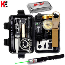 Load image into Gallery viewer, Survival kit set military outdoor travel mini camping tools aid kit emergency multifunct survive Wristband whistle blanket knife
