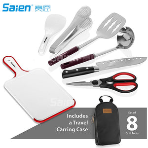 Camp Kitchen Utensil Organizer Travel Set - Portable 8 Piece BBQ Camping Cookware Utensils Travel Kit