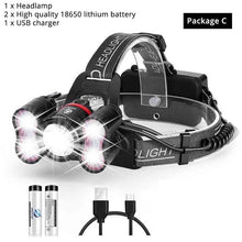 Load image into Gallery viewer, Super bright LED Headlamp 1 x T6+40 x 2835LED Headlight 4 lighting modes With intelligent light sensing For camping, fishing
