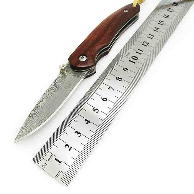 Handmade Folding Pocket Knife Damascus Red Wood Handle Tactical Survival EDC Knives Utility Outdoor Hunting Camping Multi Tools