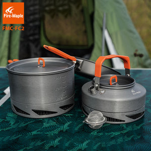 Fire Maple Camping Utensils Dishes Cookware Set Picnic Hiking Heat Exchanger Pot Kettle FMC-FC2 Outdoor Tourism Tableware