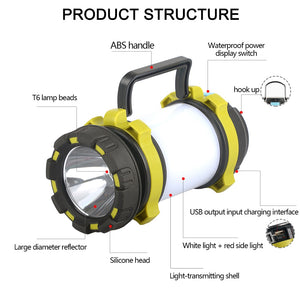 Camp Lamp LED Camping Light USB Rechargeable Flashlight Dimmable Spotlight Work Light Waterproof Searchlight Emergency Torch