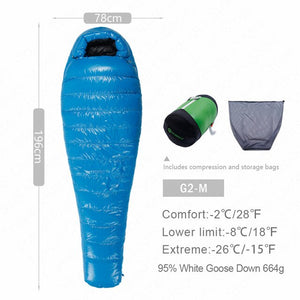 AEGISMAX G Outdoor Camping -22℉~-10℉ Sleeping Bag Winter 95% Goose Down FP800 Warm 15D Nylon Waterproof Sleeping Bag Comfort